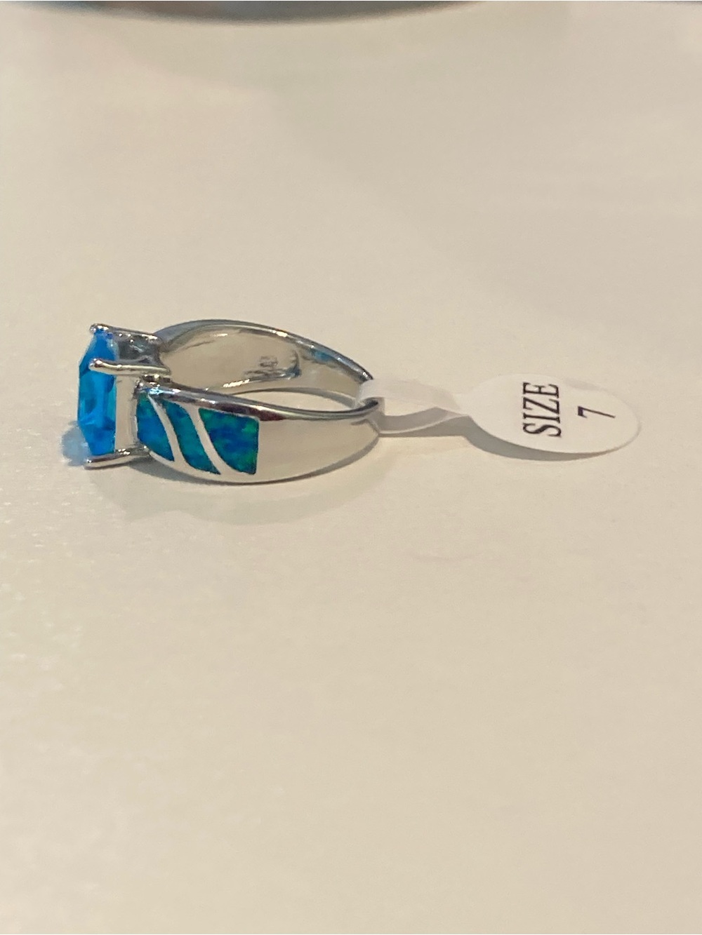 Blue CZ Square-Cut and Blue Opal Ring - Picture 3 of 13